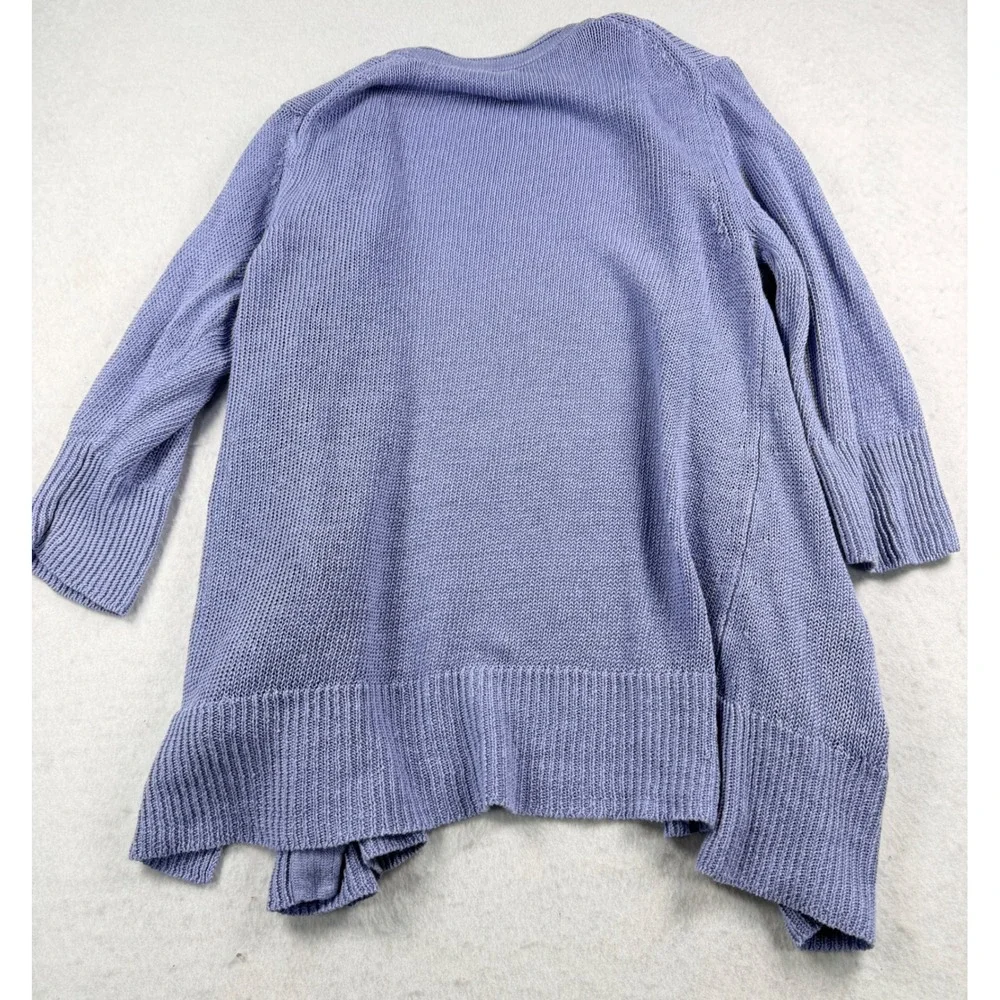 J. Jill Love Linen Cardigan Sweater XS Blue Open Front 100% Linen 3/4 Sleeve 519